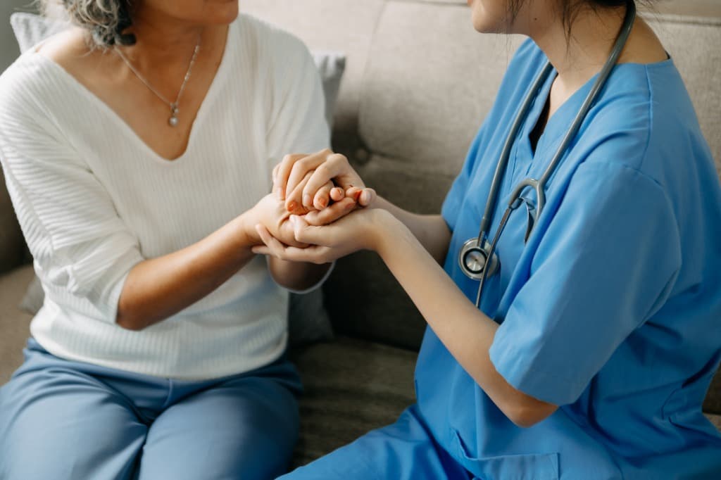 Elderly caregiver interaction during skilled nursing care